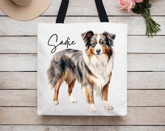 Australian Shepherd Dog Custom Tote Bag Gift for Pet Owner Gift for Dog Mom Tote Bag Veterinarian Gift Vet Tech Gift Book Tote Bag