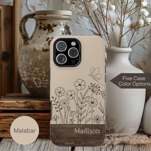 Wildflower Case Gift for Her, Name Phone Case MagSafe iPhone 17 16 15 14 13 Pro Max Plus, Custom Floral Tough Phone Case Pixel Galaxy Snap image 5
