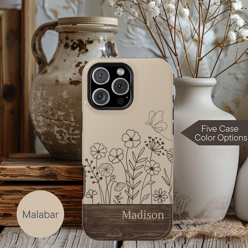 Wildflower Case Gift for Her, Name Phone Case MagSafe iPhone 17 16 15 14 13 Pro Max Plus, Custom Floral Tough Phone Case Pixel Galaxy Snap image 5