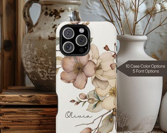 Personalized Wildflower Tough Phone Case Gift for Her, MagSafe Compatible Protective Cover, iPhone 17 16 15 14 13 Pro Max Plus Galaxy Pixel