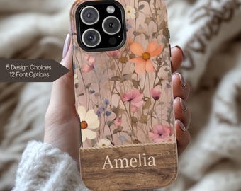 Custom Name Phone Case - MagSafe Wildflower iPhone 18 17 16 15 - Floral Cover Galaxy