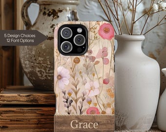 Custom Name Phone Case - MagSafe Wildflower iPhone 18 17 16 15 - Floral Cover Galaxy