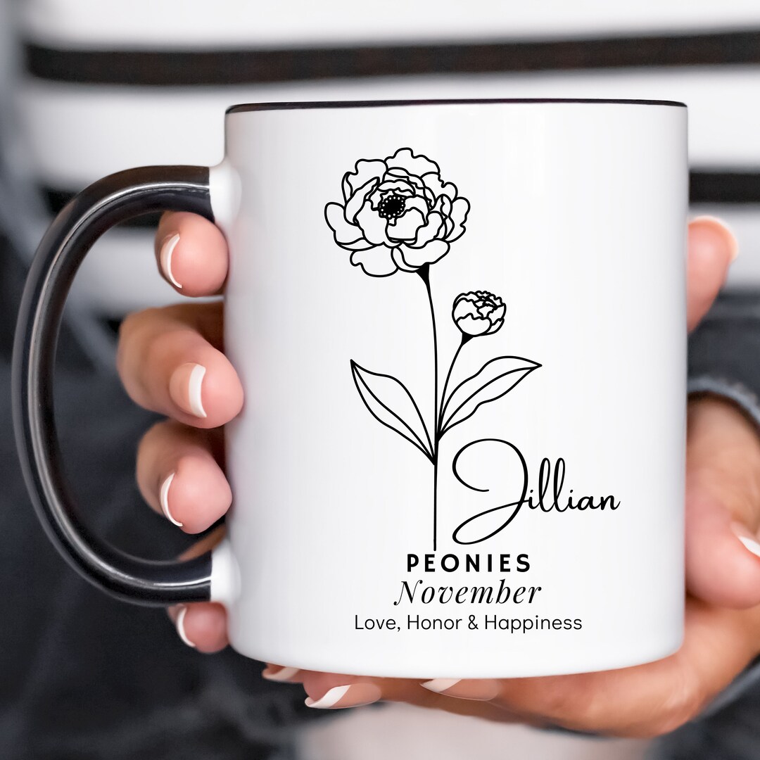 Personalized November Birth Month Mug Peonies Flower Cup Etsy