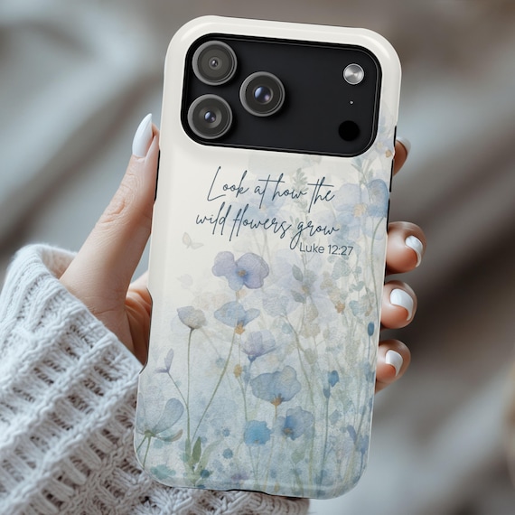 Christian Phone Case Magsafe, Wildflower iPhone Case Floral Scripture Luke 12:27 Bible Verse Christian Phone Case Magsafe, Wildflower iPhone Case Floral Scripture Luke 12:27 Bible Verse