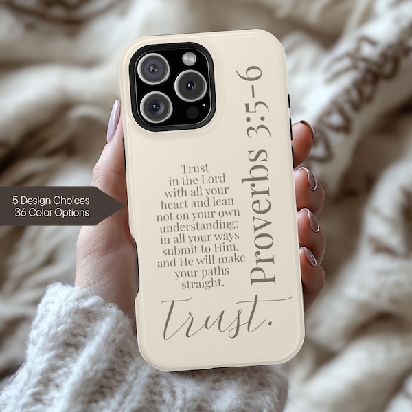 Christian Phone Case Gift for Her, Custom Bible Verse MagSafe iPhone Case 17 16 15 14 Pro Max Plus, Scripture Trust Phone Case Proverbs 3:5