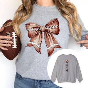 Custom Coquette Football Bow Shirt for Women - Personalized Game Day Mom Tee - Cute Football Season Shirt Gift for Girlfriend