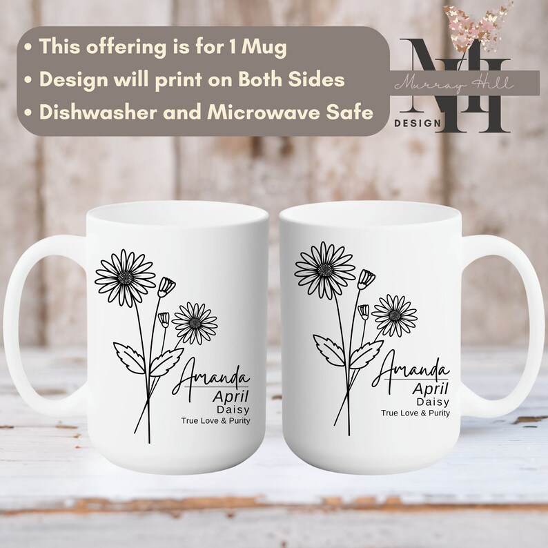 Daisy Birth Month Flower Mug for Great Grandma Gift, April Birthday