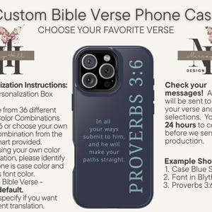 May include: Navy blue phone case with the Bible verse Proverbs 3:6 in light blue. The case has a matte finish and features a custom design option. The text reads, "In all your ways submit to him, and he will make your paths straight."