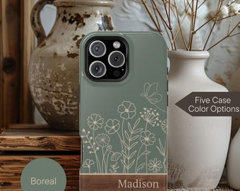 Wildflower Case Gift for Her, Name Phone Case MagSafe iPhone 17 16 15 14 13 Pro Max Plus, Custom Floral Tough Phone Case Pixel Galaxy Snap
