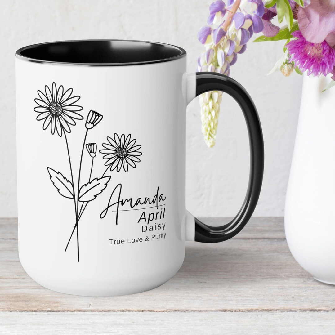 Custom Birth Flower Mug for Grandparent Gifts, Personalized April ...