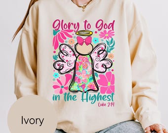 Christian Christmas Glory to God Angel Sweatshirt Comfort Colors