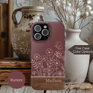 Wildflower Case Gift for Her, Name Phone Case MagSafe iPhone 17 16 15 14 13 Pro Max Plus, Custom Floral Tough Phone Case Pixel Galaxy Snap image 6