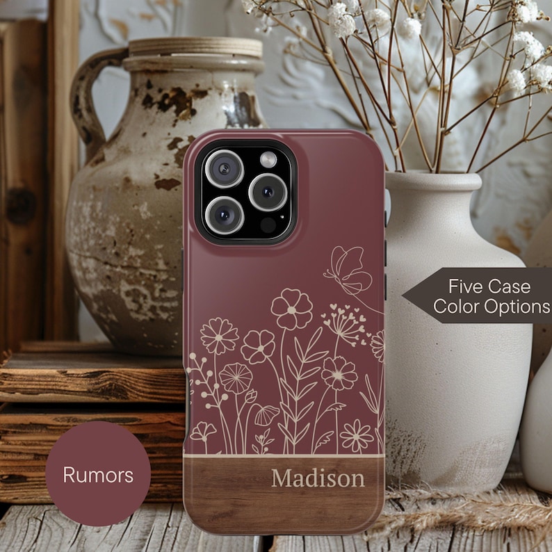 Wildflower Case Gift for Her, Name Phone Case MagSafe iPhone 17 16 15 14 13 Pro Max Plus, Custom Floral Tough Phone Case Pixel Galaxy Snap image 6