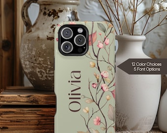 Personalized Wildflower Tough Phone Case Gift for Her - MagSafe Compatible Protective Cover - iPhone 16 15 14 13 Pro Max Plus Galaxy Pixel