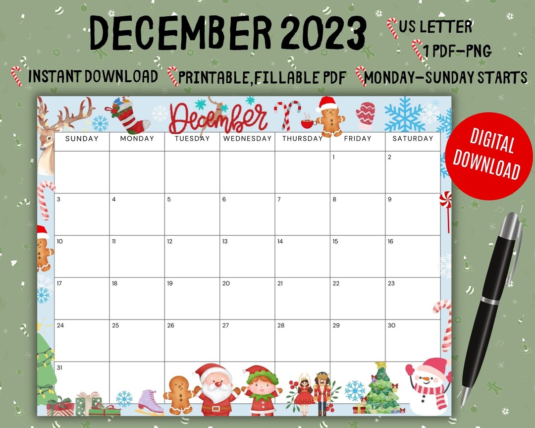 December 2023 Calendar Printable/happy Colorful Christmas Planner ...