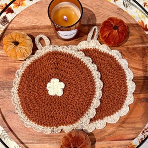 Crochet Pumpkin Pie Potholder | Handmade Decor | Fall Themed Gifts