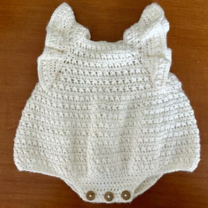 Crochet Baby and Toddler Romper with Ruffle Straps | Soft Yarn Blend | Hand Sewn Button Closure | Size Newborn to 3T | Baby Shower Gift