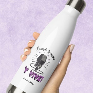 Water bottle with the phrase "Turn on the music and live," thermal office water bottles, personalized bottles with image and phrase