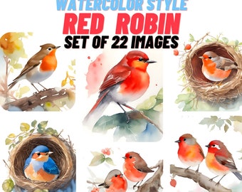 Red Robin Clipart, Charming Birds, Digital download, Commercial Use