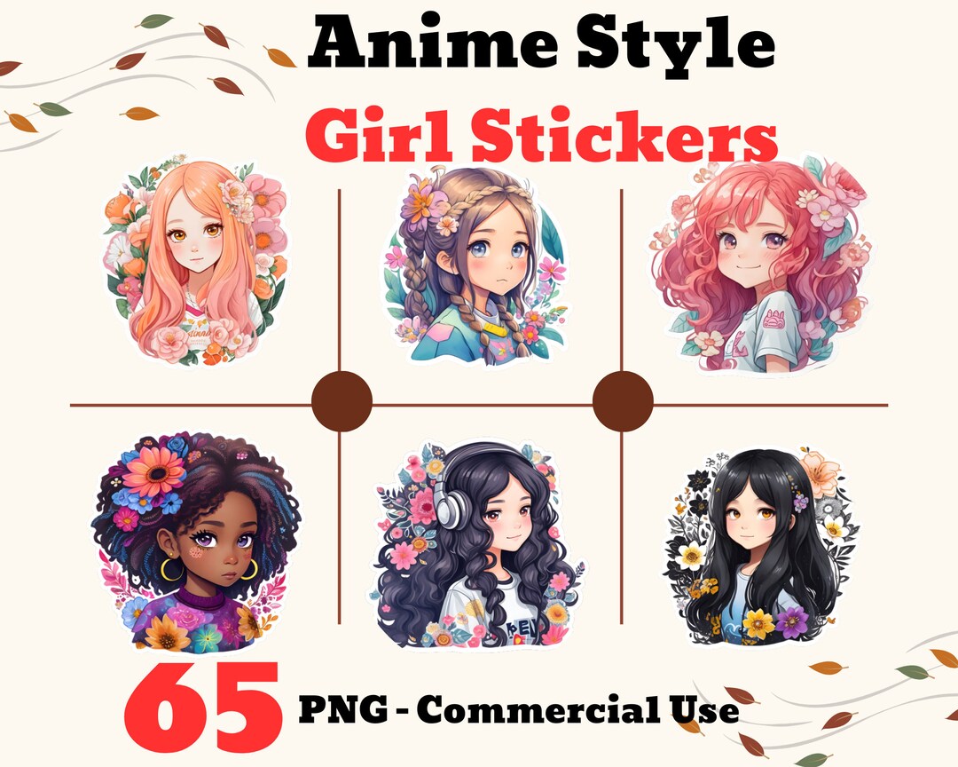 60 Anime Style Girl Stickers - Downloadable Digital Art - Commercial ...