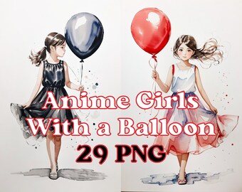 Anime Girls with Balloon, 29 PNG, Commercial Use Available