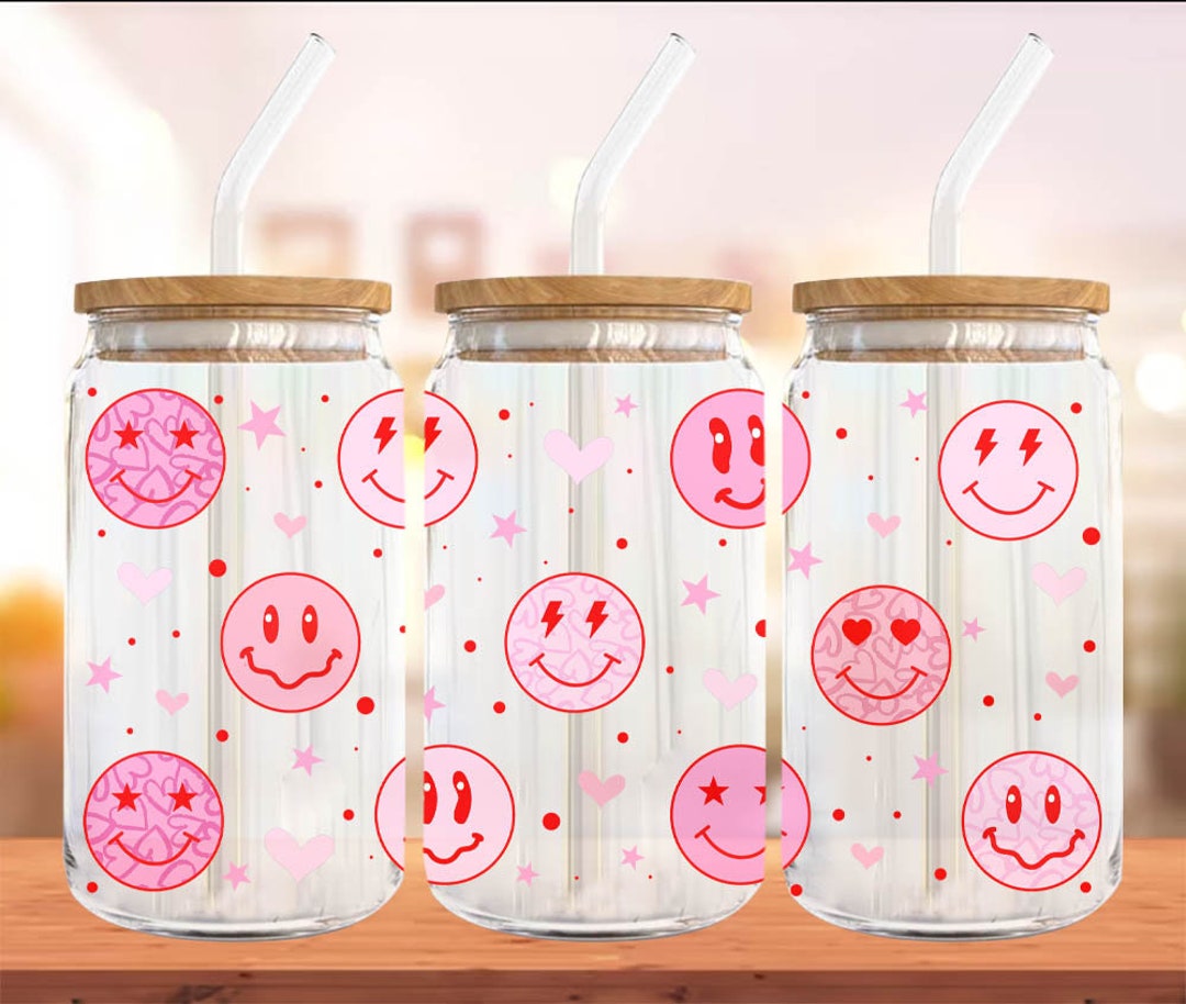 Retro Smiley Face Valentine's Day Libbey 16oz Glass Can - Etsy