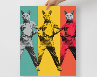 Eine tanzende Katze im Andy Warhol-Stil – Ihre ästhetische Wandkunst