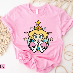Princess Peach Star Shirt,Super Mario Princess Peach Shirt,Pink Princess,Mario Girl Shirt,Super Mario Crown Shirt,Super Mario Shirt