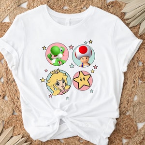 Peach Yoshi and Toad Star Shirt,Super Mario Foursome Shirt,Super Mario Princess Peach Shirt,Super Mario Nintendo Shirt, Mario Gift Shirt