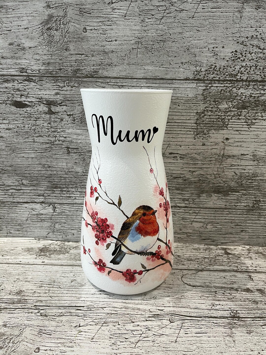 Vase Robin Design Mum Decoupaged - Etsy