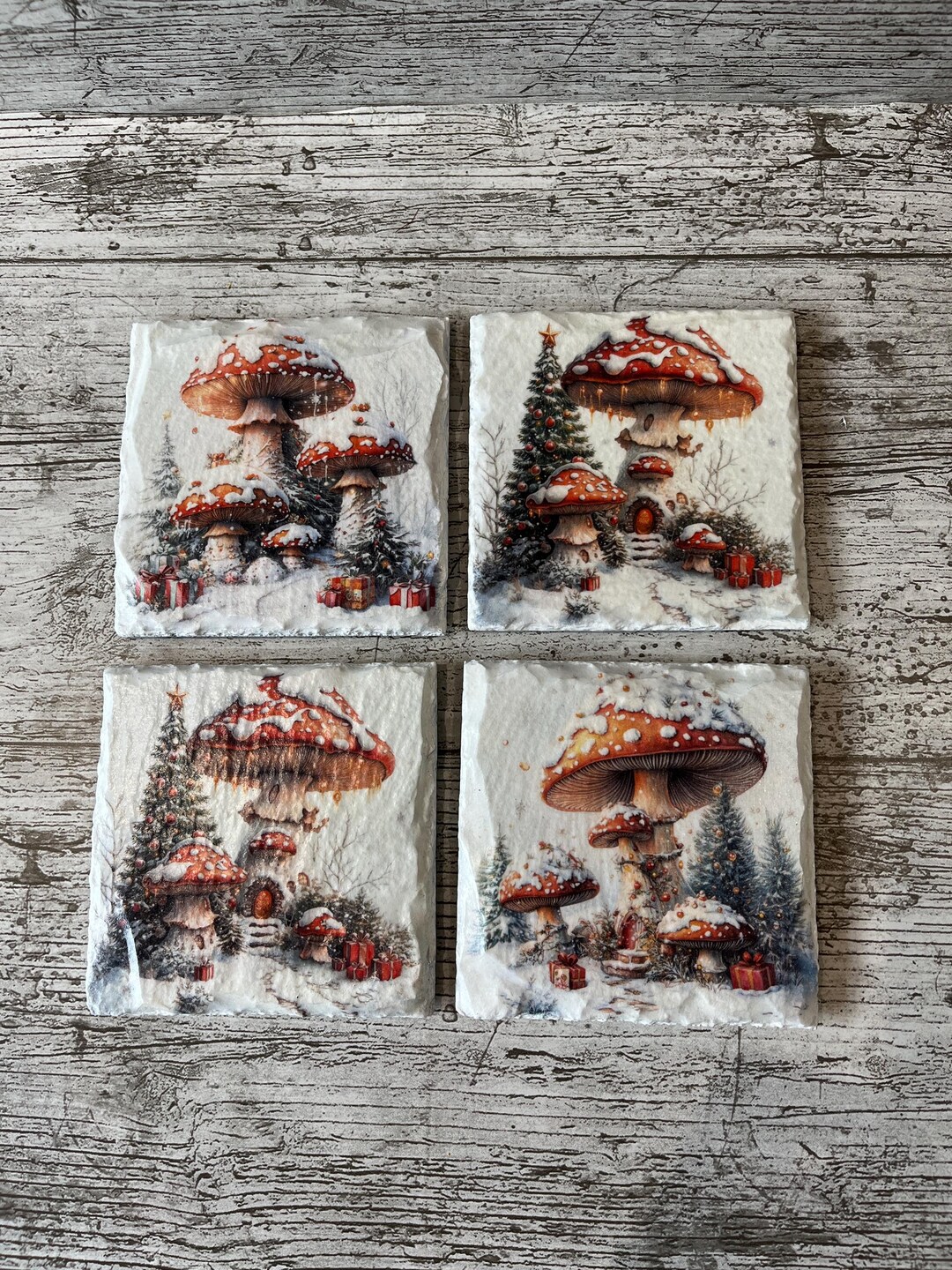 Toadstool and Christmas Tree Slate Coasters Set of 4 - Etsy