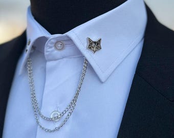 Fox Brooch,Fox Collar Bar, Shirt Collar Clipsc, Men&#39;s Collar Tie Bar, Shirt Mens Accesories, Man Wedding Accesorry, Gifts For Men, Brooch