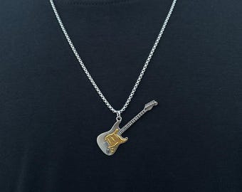 エレキギター型ペンダントネックレス エレキギターペンダントネックレス：シルバートーンのロック