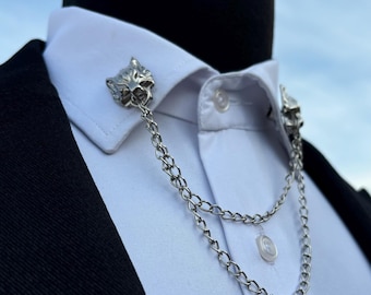 Heren Shirt Collar Bar Pin met Link Chain Broche Pin Cravat Sluitingen