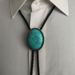 Handmade Turquoise Bolo Tie – Unisex Western Necktie with Genuine Turquoise Stone – Boho Southwestern Accessory for Weddings, Gifts & Events