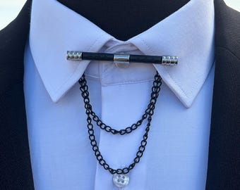 Barre De Col Rayé Métal Vintage Années 70 - Fermoir Col Ton Or - Accessoire Homme