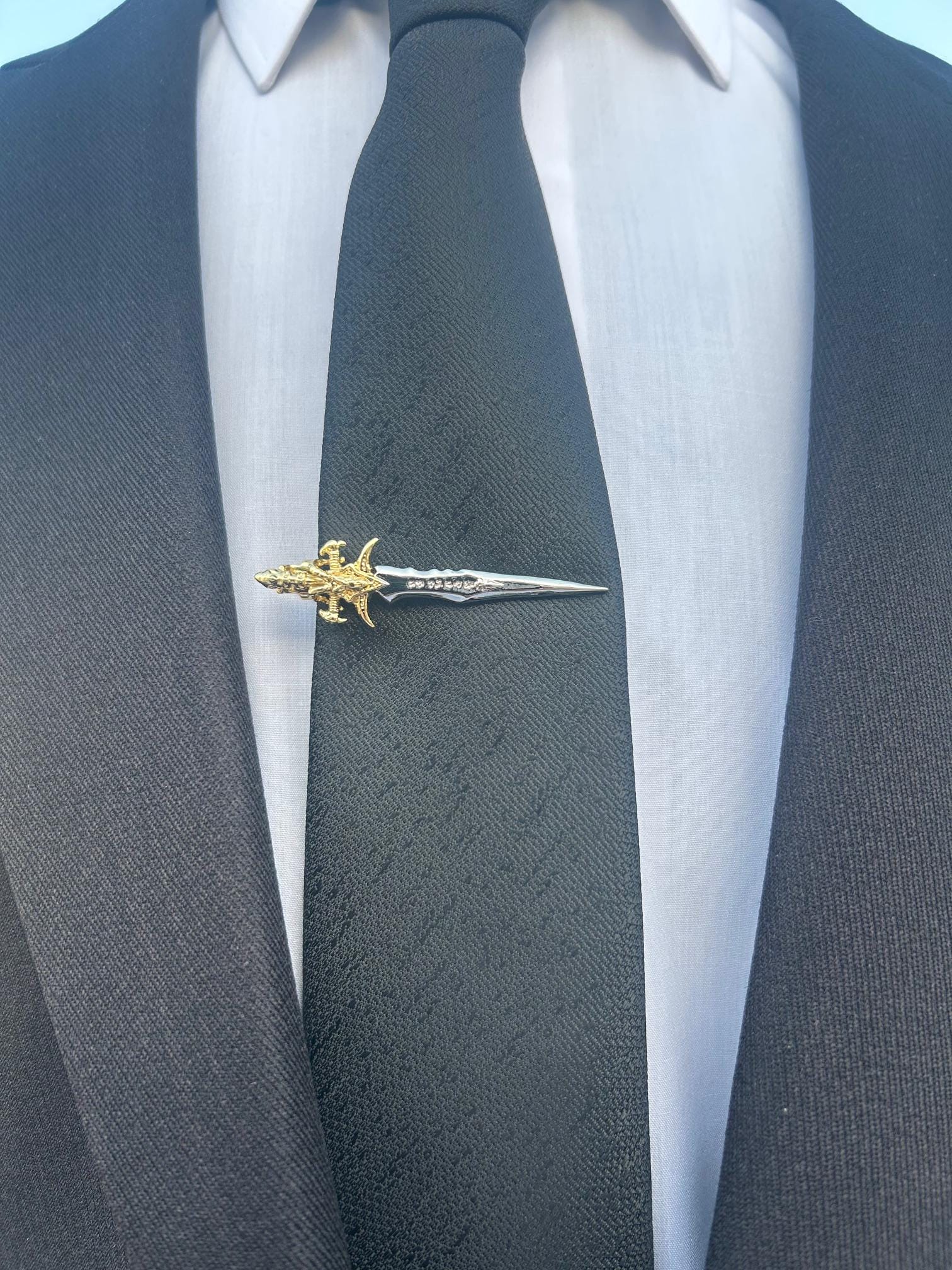 Vintage Swank Brass Sword Tie Clip Gold Tone Handle | eBay Long Sword Pendant Tie Clip display picture 1