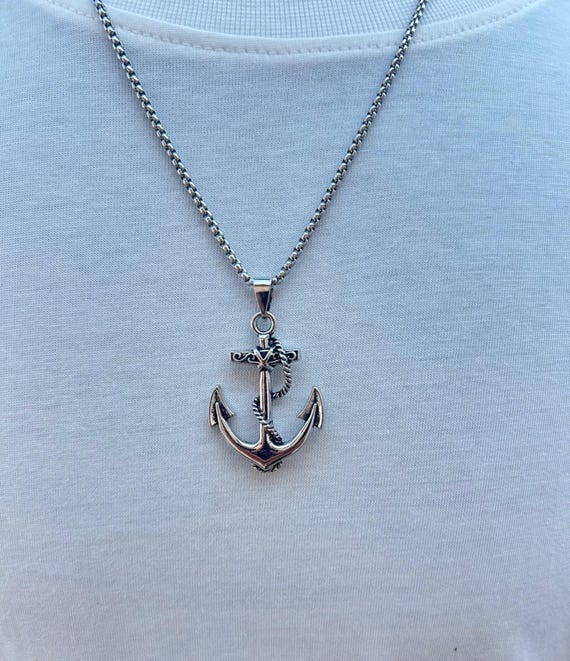 Silver Anchor Pendant Necklace: Stainless Steel Maritime Jewelry