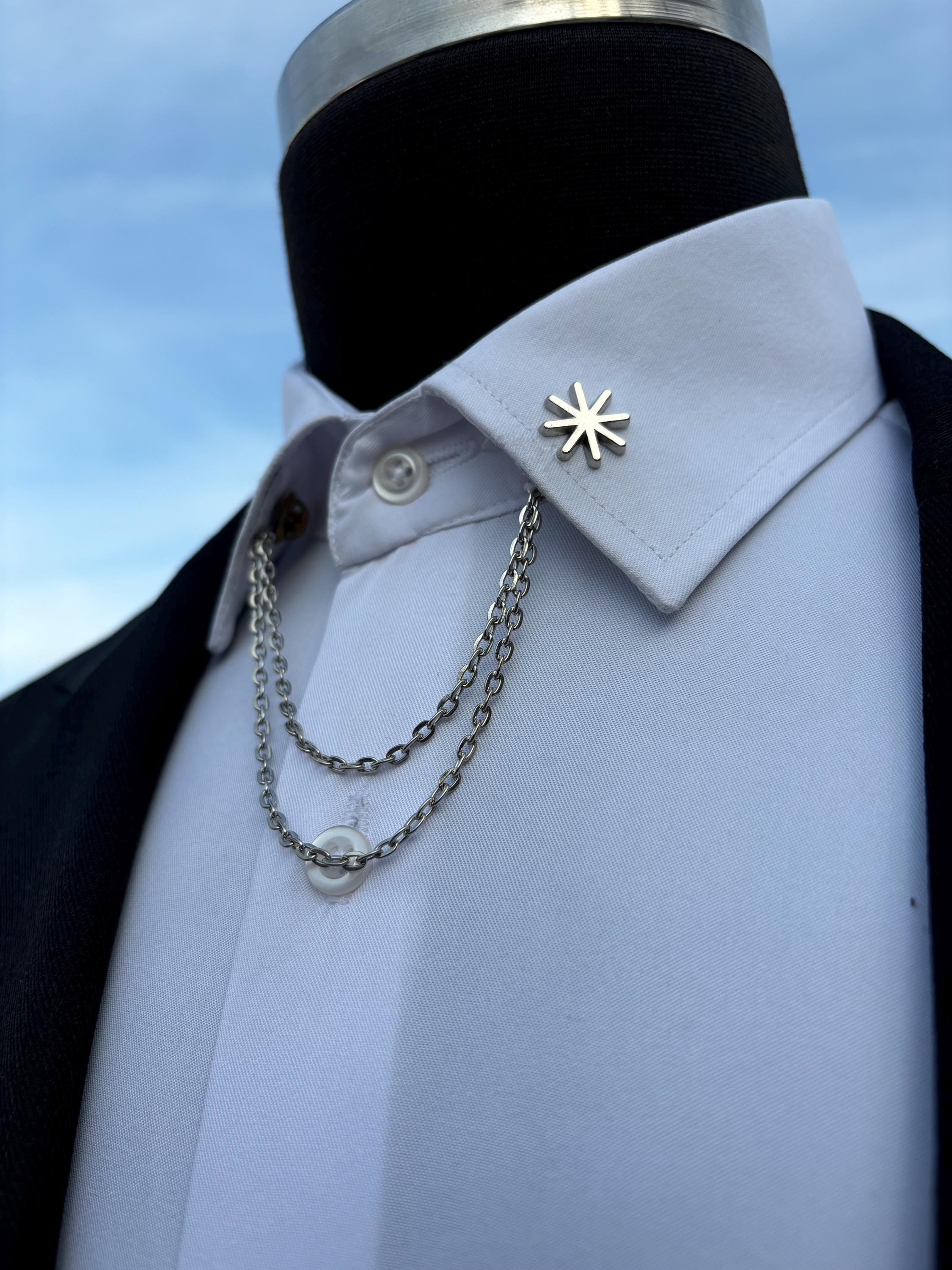 mens dress shirt collar chain Silver Collar Bar Chain: Men's Shirt Clip Brooch