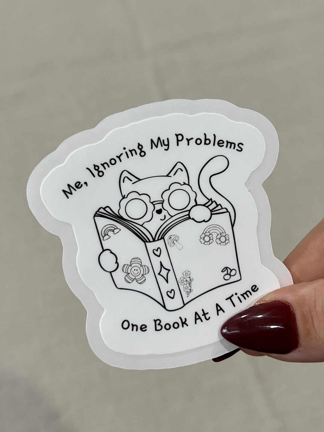 Ignoring My Problems Funny Cat Vinyl Sticker - Trendy Book Lover ...