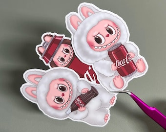 Labubu Sticker: Coca Cola Inspired, Waterproof Vinyl Decal