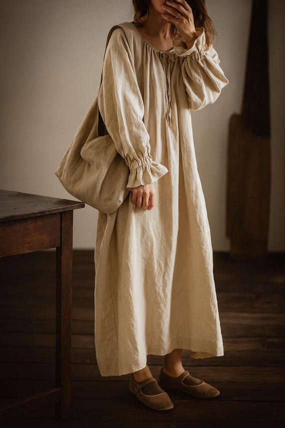knee length dresses for ladies Vintage Linen Dress Betty main image 1