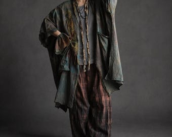 Oversized Boho Kimono Cardigan, Cotton Linen Blend Jacket, Bat Sleeve Coat, Artistic Layering Piece