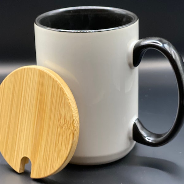 15 oz Custom design ceramic mug with bamboo lid