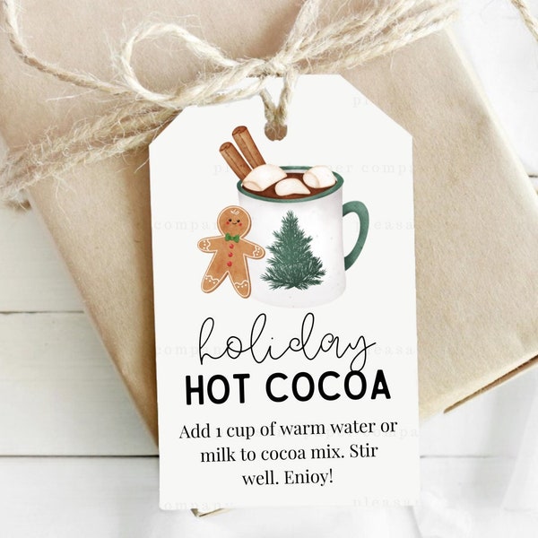 Christmas Hot Chocolate Mix Instructions Tag, Holiday Hot Cocoa Printable Gift Tag, Simple Christmas Gift, Teacher Christmas Gift Tag
