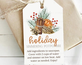 Stovetop Potpourri Christmas Gift Tag, Teacher Gift Label, Neighbor Gift, Christmas Scents Printable, Simmering Stovetop Potpourri Tag