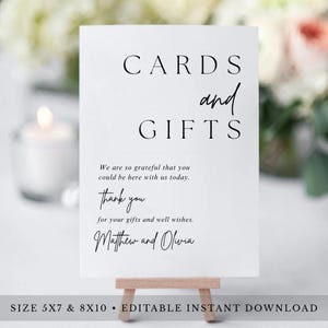 Placa de mesa moderna para presente de casamento, placa para presente de chá de panela, placa para cartões e presentes de chá de bebê, modelo minimalista para cartões e presentes, Canva