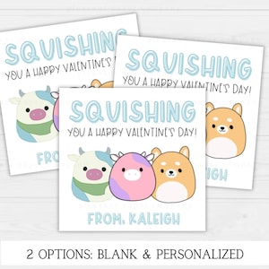 Tarjeta de San Valentín Squishmallow de aula para niños imprimible, tarjeta de San Valentín Squish imprimible, tarjeta de San Valentín blanda personalizada,