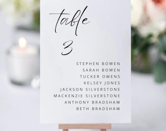 Editable Table Number Printable, Minimalist Wedding Table Number, Modern Wedding Seating Chart Template, Wedding Table Numbers, Canva