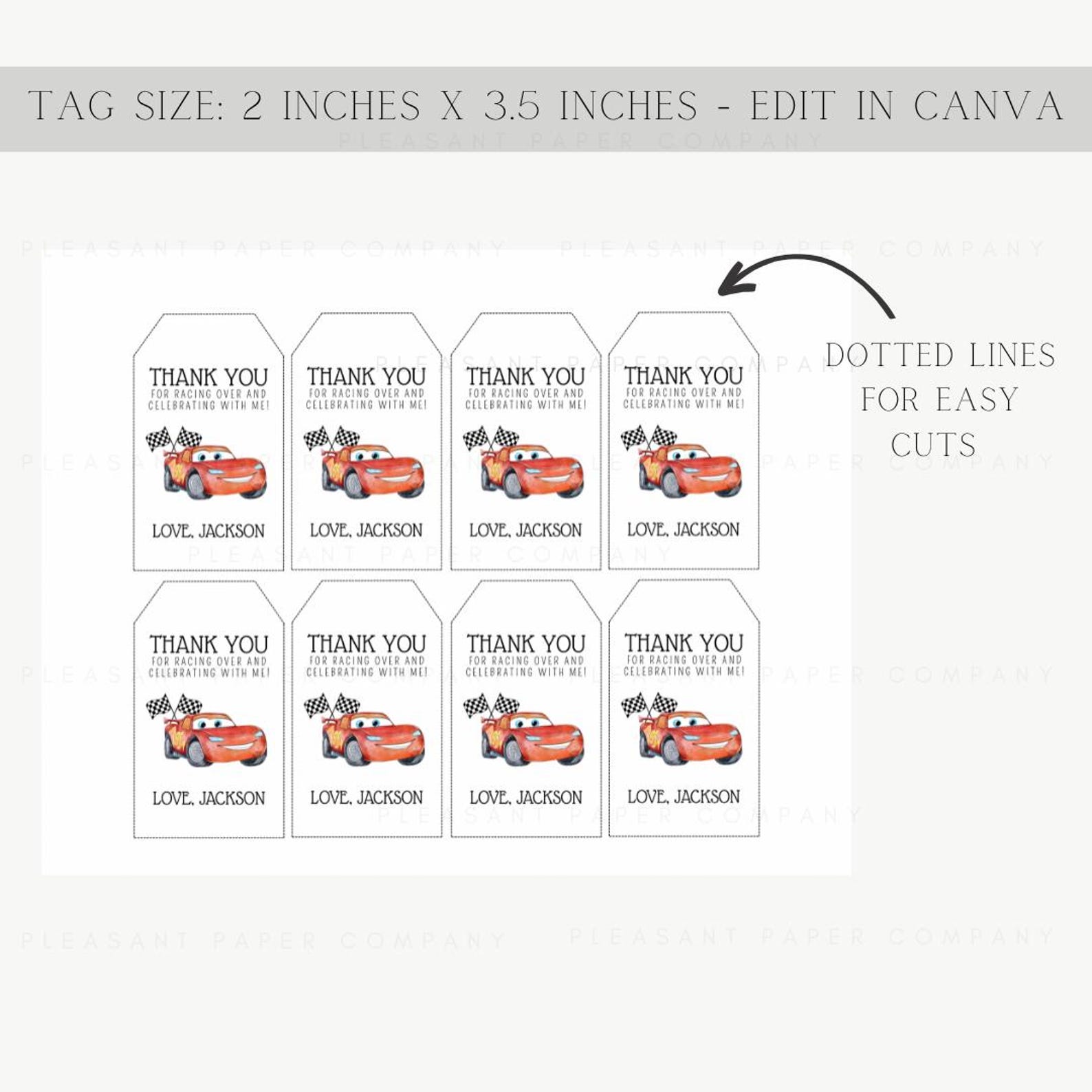Editable Cars Birthday Party Thank You Tags, Cars Lightning Mcqueen ...